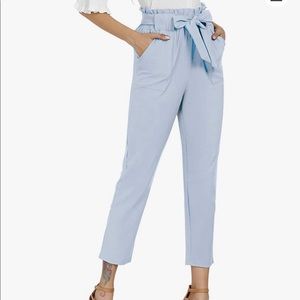 Paper Bag Pants, elastic waist with belt size XL baby blue